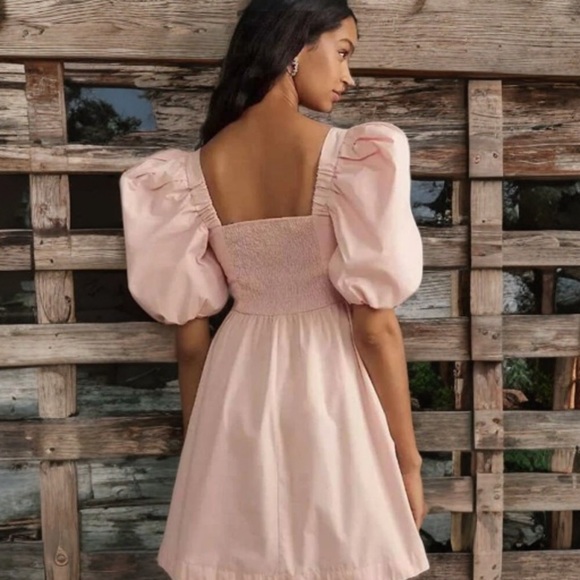 ANTHROPOLOGIE Pink Maeve Puff-Sleeve Smocked Mini Dress - Picture 14 of 17